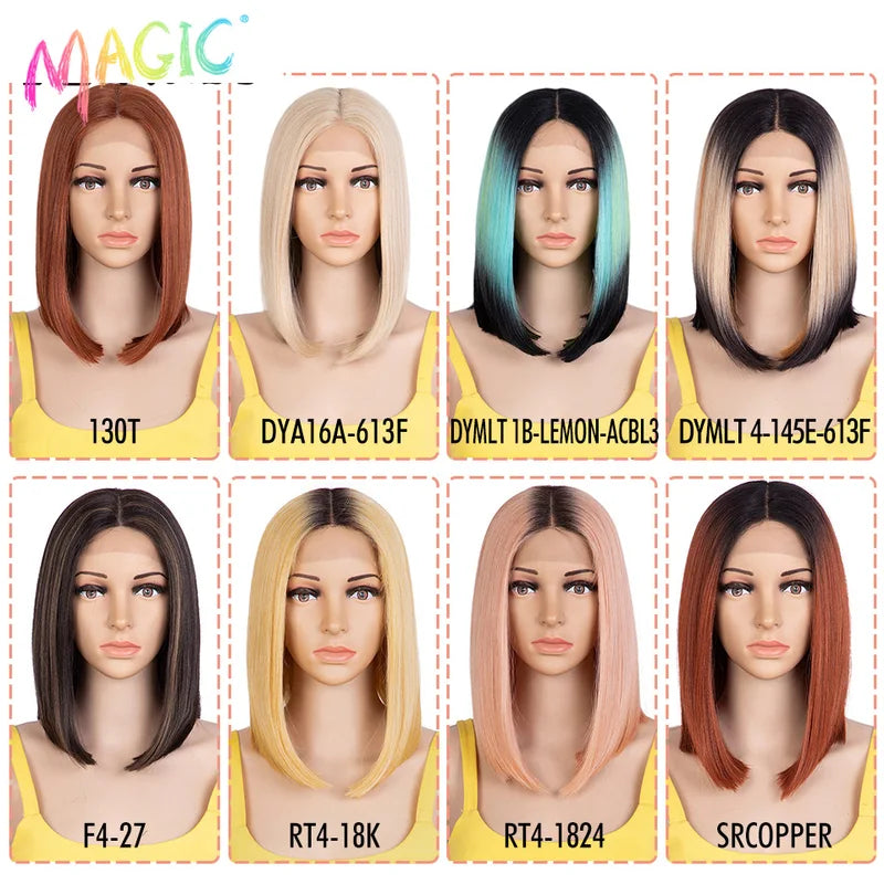 Synthetic Lace Front Wig Short Bob 12 Inch Ombre Blonde Colorful Cosplay Wig