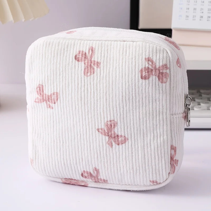 Multi-Functional Corduroy Small Square Storage Bag with Cotton Lipstick & Headphone Holder
