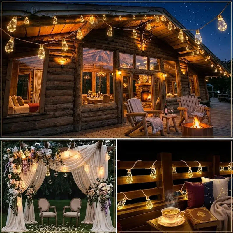 Solar Outdoor Fairy String Lights with Retro Hemp Rope - Waterproof Garden Decor