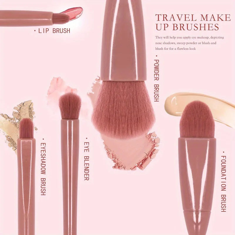Travel Makeup Brush Set - 5-Piece Portable Cosmetic Tools with Storage