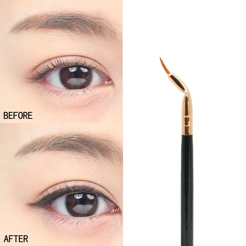 Angled Eyeliner Makeup Brush Precision Bent Ferrule for Gel Liquid Powder Eye Liner