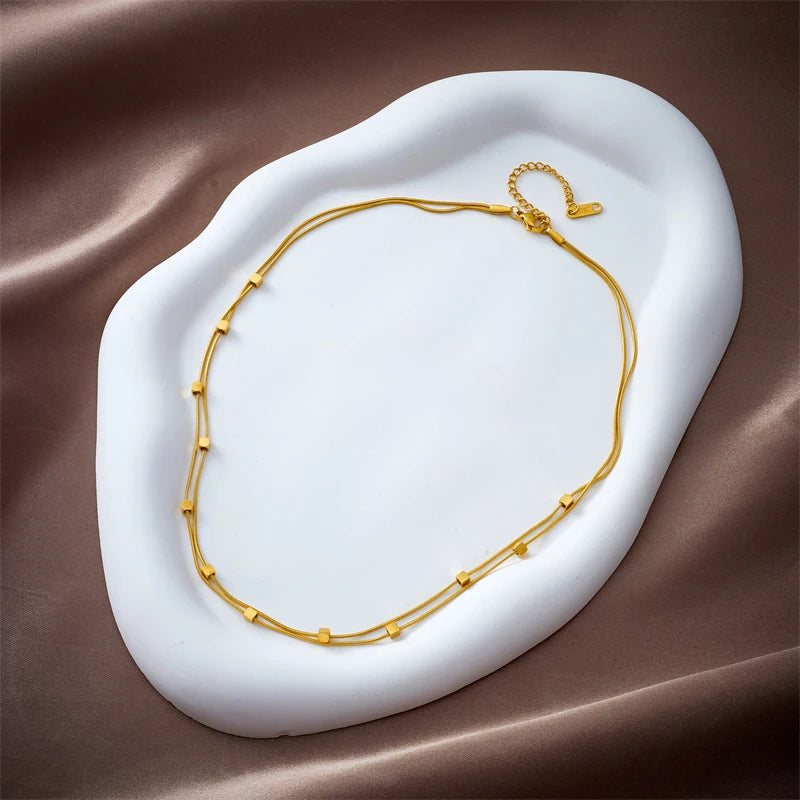 2-in-1 Stainless Steel Necklace for Women - Cube Chain Choker Jewelry Gift