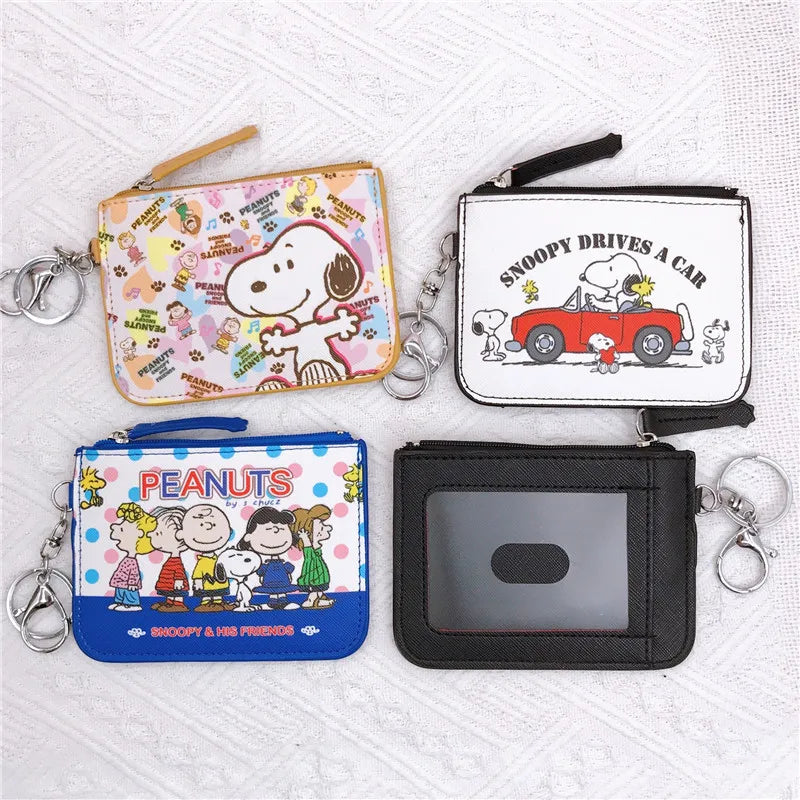 Cute Snoopy Coin Purses Wallet for Women with Zipper Card Holder & Keychain