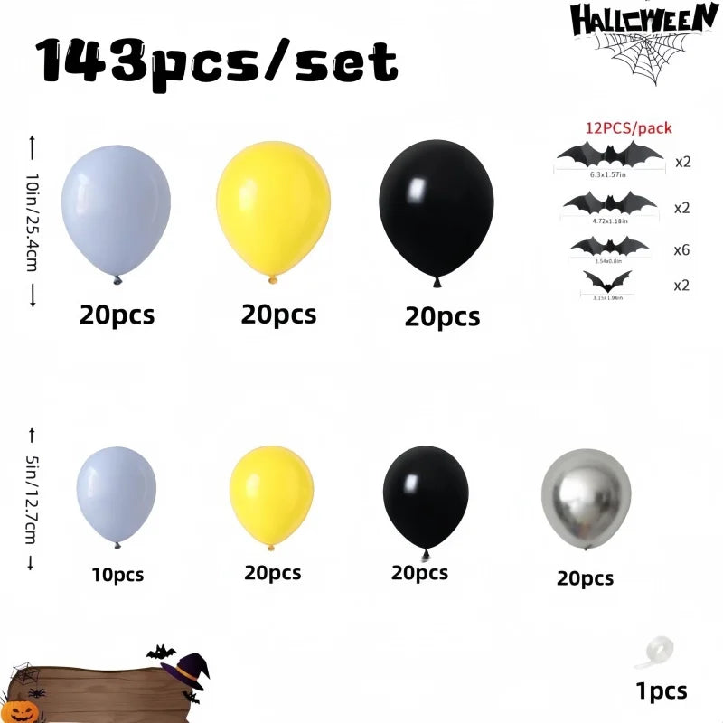 143-Piece Bat Theme Balloon Arch Kit with Latex Balloons & Bat Stickers for Halloween & Birthday Parties