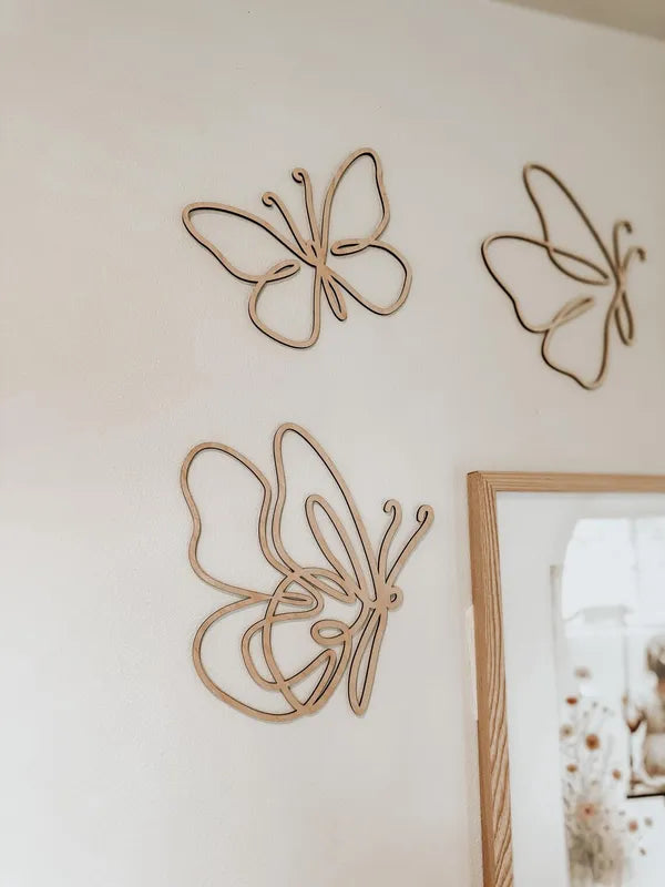 Set of 6 Wooden Butterfly Wall Decor - Boho Nursery & Kids Room Decor