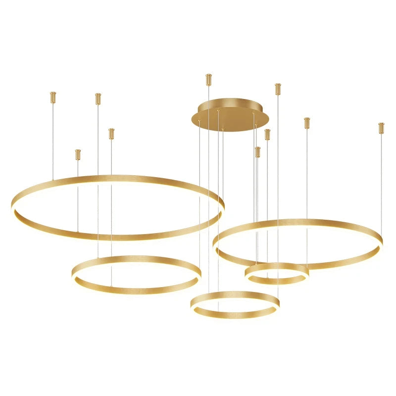 Modern LED Ceiling Chandelier with Adjustable Brightness & Color - Circular Ring Indoor Lighting