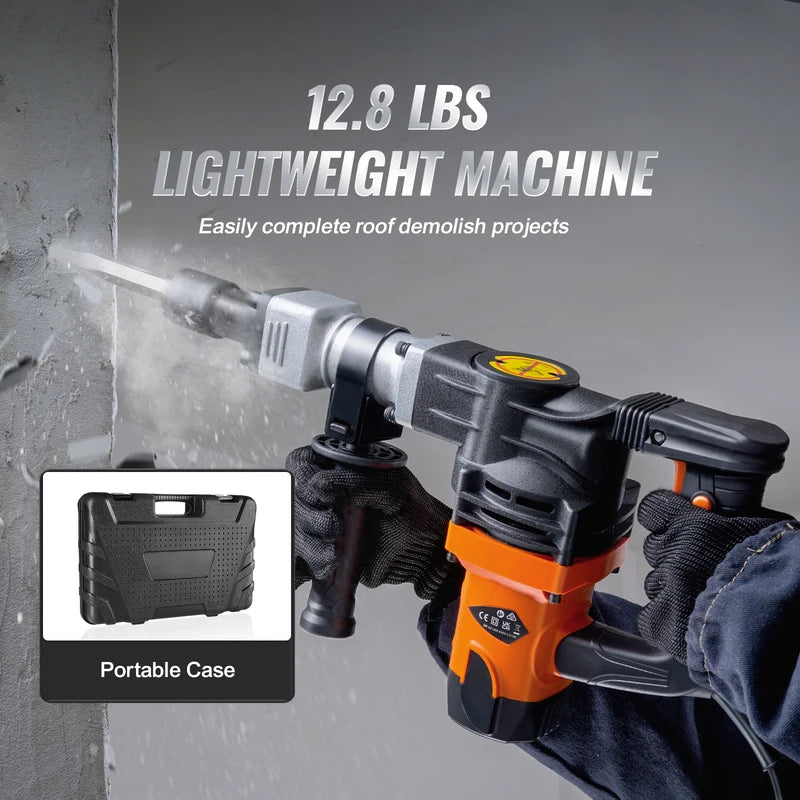 1400W Electric Demolition Jack Hammer Heavy Duty Concrete Breaker with 2 Chisels
