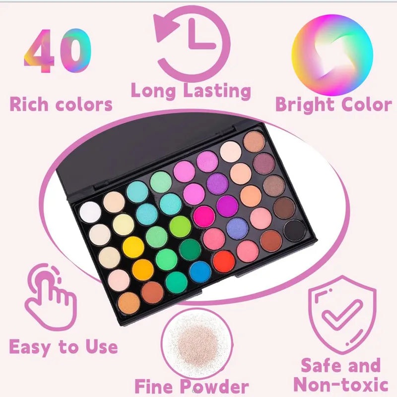 40-Color Gradient Nail Art Eyeshadow Palette Glitter Waterproof Matte Long-Lasting Makeup for Beginners