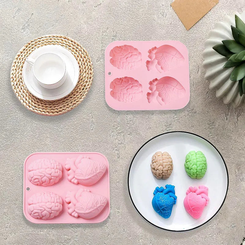 Human Heart & Brain Silicone Molds for Halloween Candy & Cake Decoration