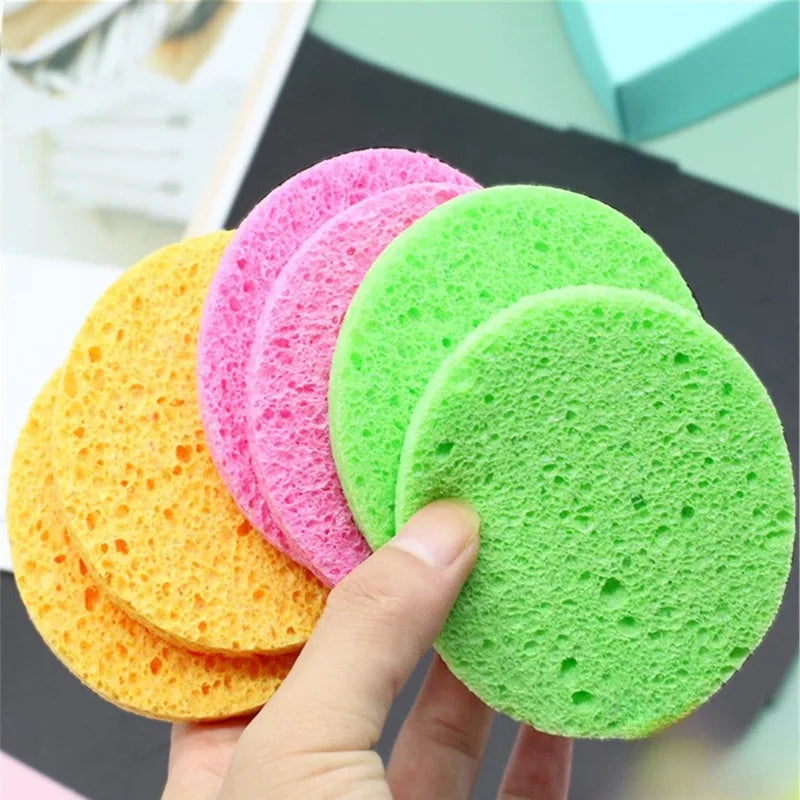 6Pcs Natural Wood Pulp Face Wash Puffs - Reusable Facial Cleansing Sponges