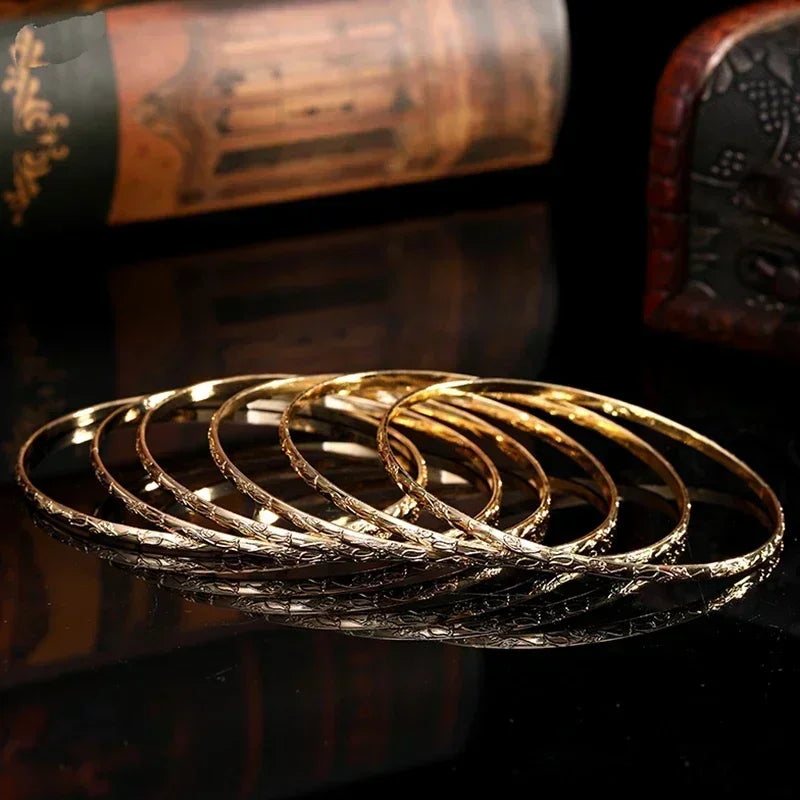 Slim Metal Bangles Layered Cuff Bracelet with Carved Flower Design - Bridal Ethnic Jewelry