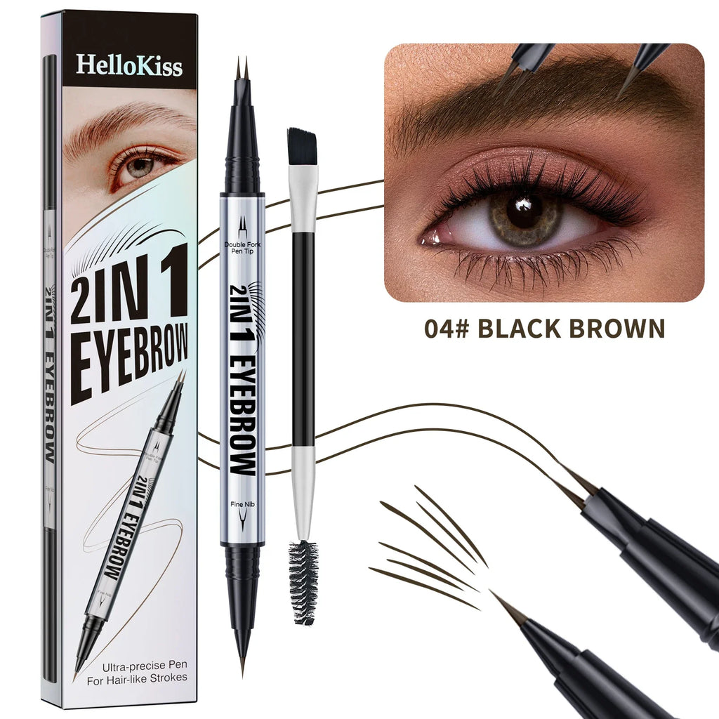 Waterproof Curved Eyebrow Pencil Set with Precise Brush and Fork Tip for Natural Makeup
