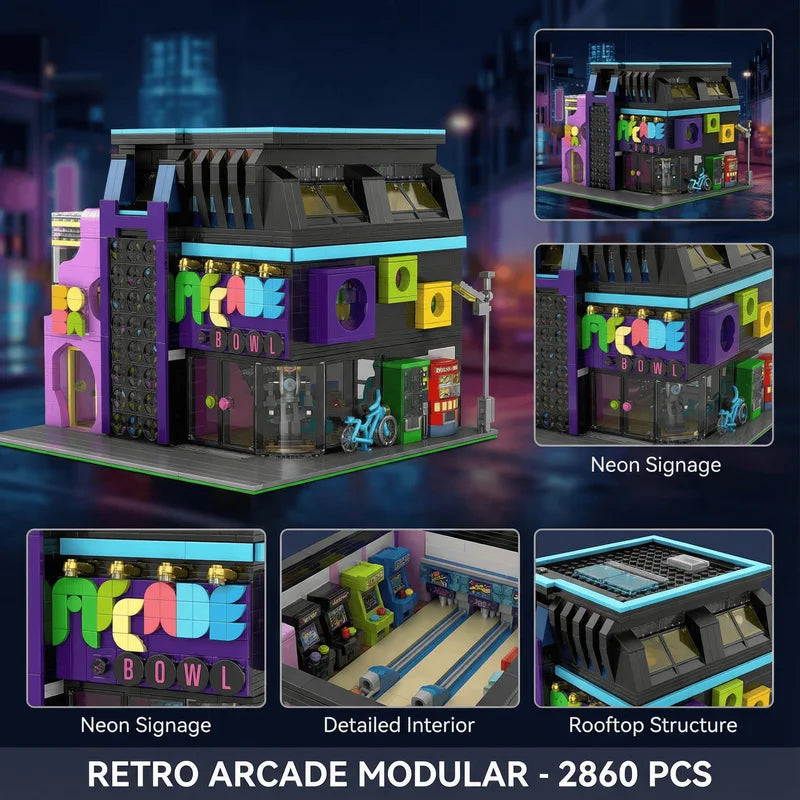 Cyberpunk Building Block Model Kit with Lighting - Modular City Architecture, 2600+ PCS, Adults Gift