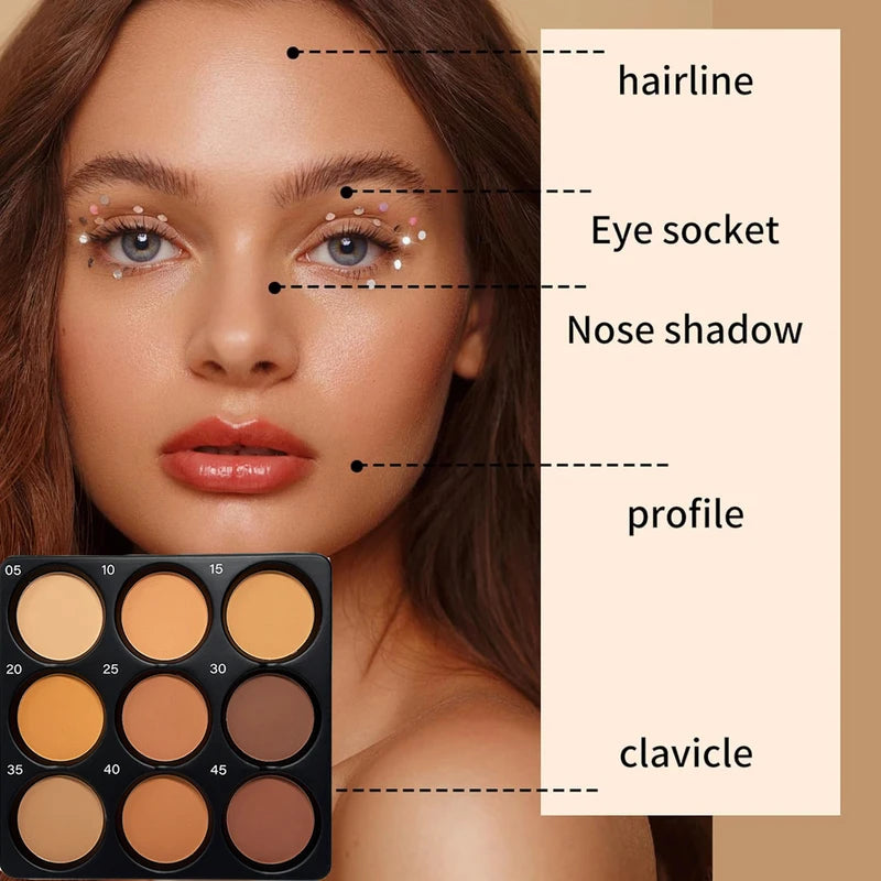 9-Color Powder Contour Palette Matte Contouring Makeup Kit for Face