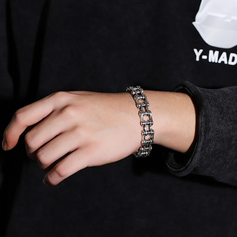 Mens Stainless Steel Biker Chain Bracelet Punk Jewelry Motorcycle Link Bangles
