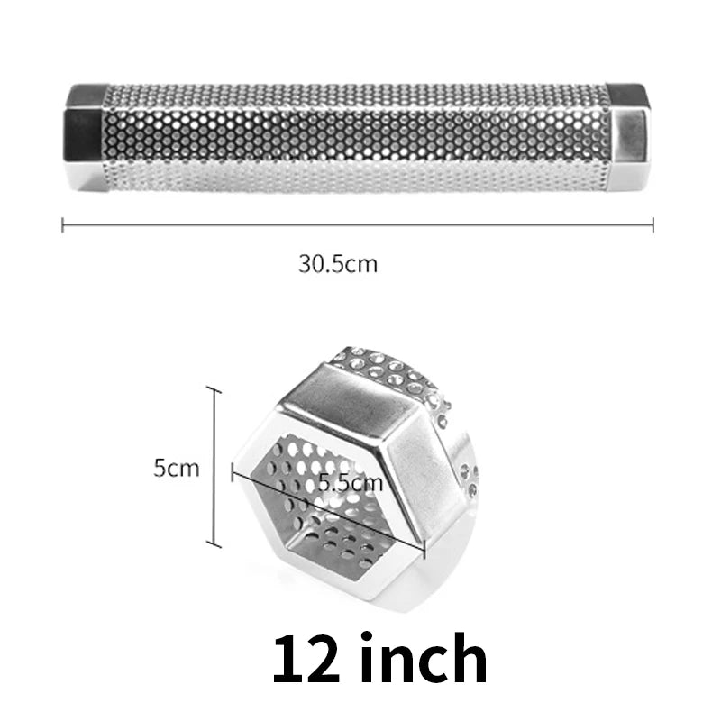 Stainless Steel Smoker Tube for Hot Cold Smoking - Hexagon Spice Box, 6/12 Inch