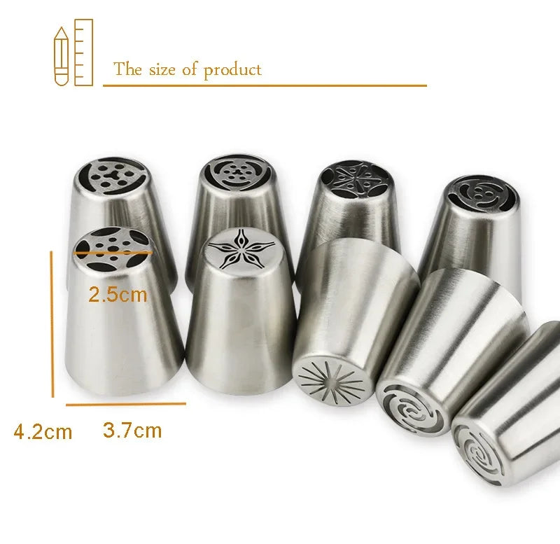 9 Pack Cake Piping Tips Set - Stainless Steel Decorating Nozzles for Cake & Pastry
