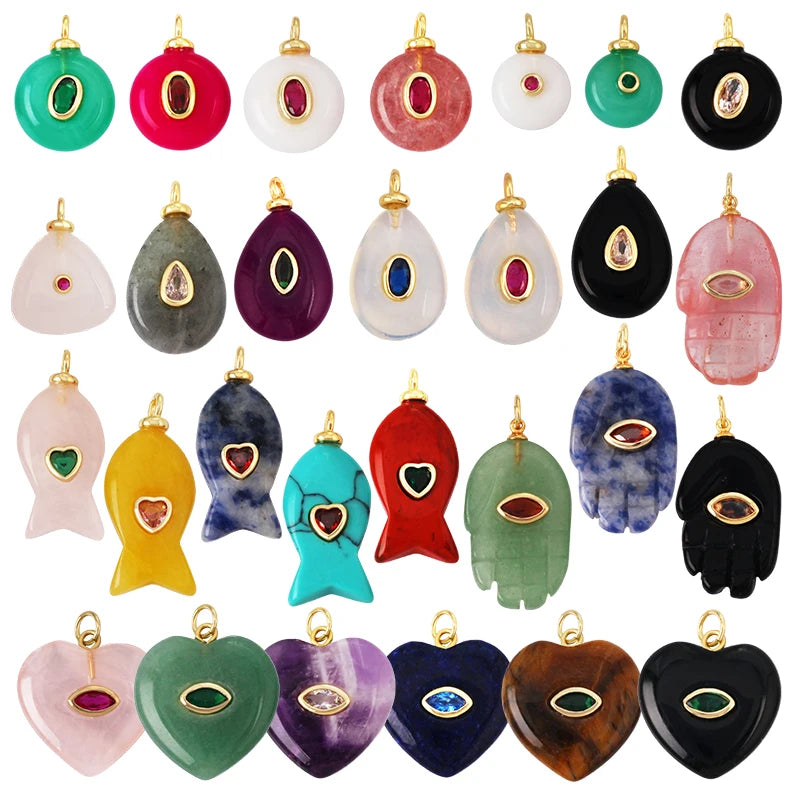 Heart Drop Shape Pendant Necklace with Amethyst Turquoise and Agate Jewelry