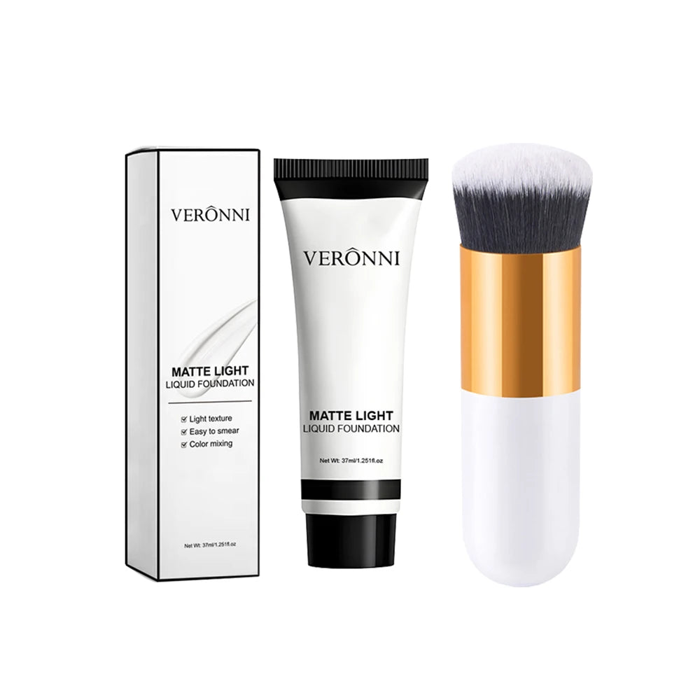 White Full Coverage Liquid Foundation with Brush Set - Halloween Cosplay SFX Makeup