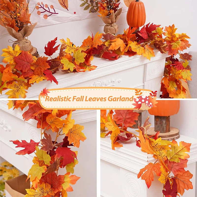 200CM Autumn Artificial Maple Leaf Wreath Fake Leaf Plant Vine for Home Garden Decor