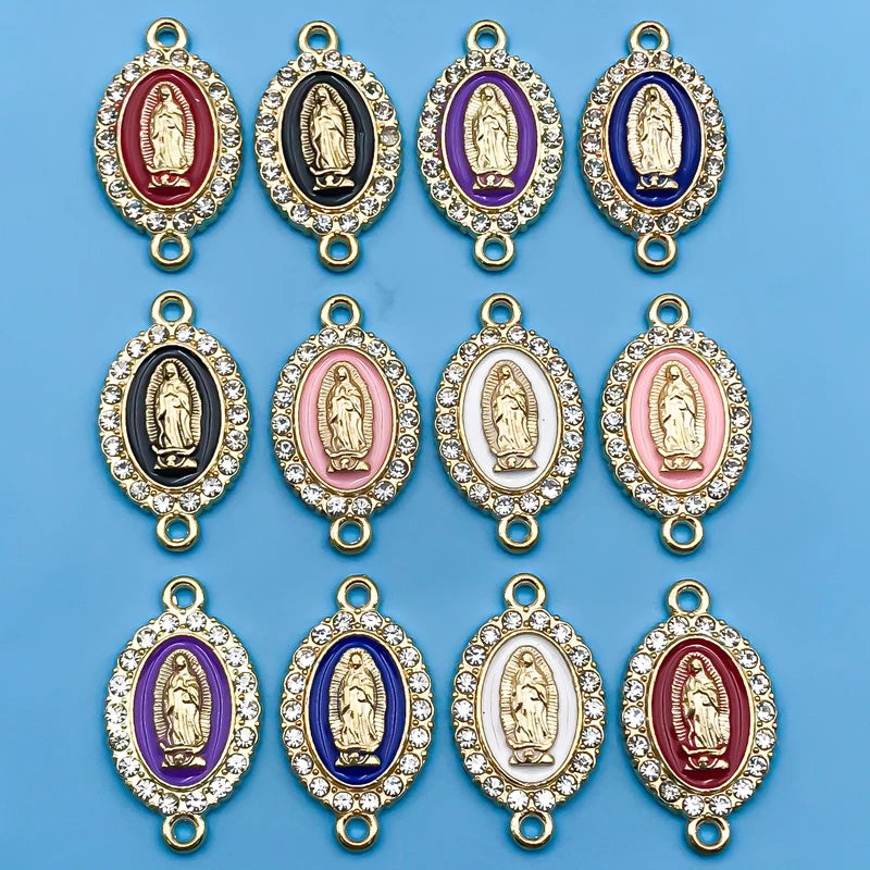 10/12Pcs Rhinestones Enamel Virgin Mary Charms for Jewelry Making Findings & Crafting