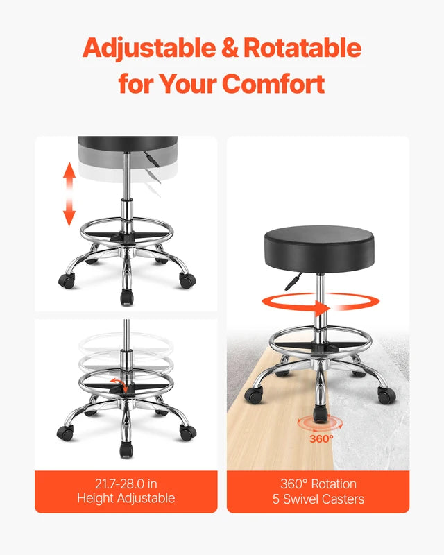 Adjustable Rolling Stool Chair with Wheels Supports 450 lbs for Salon Spa Clinic