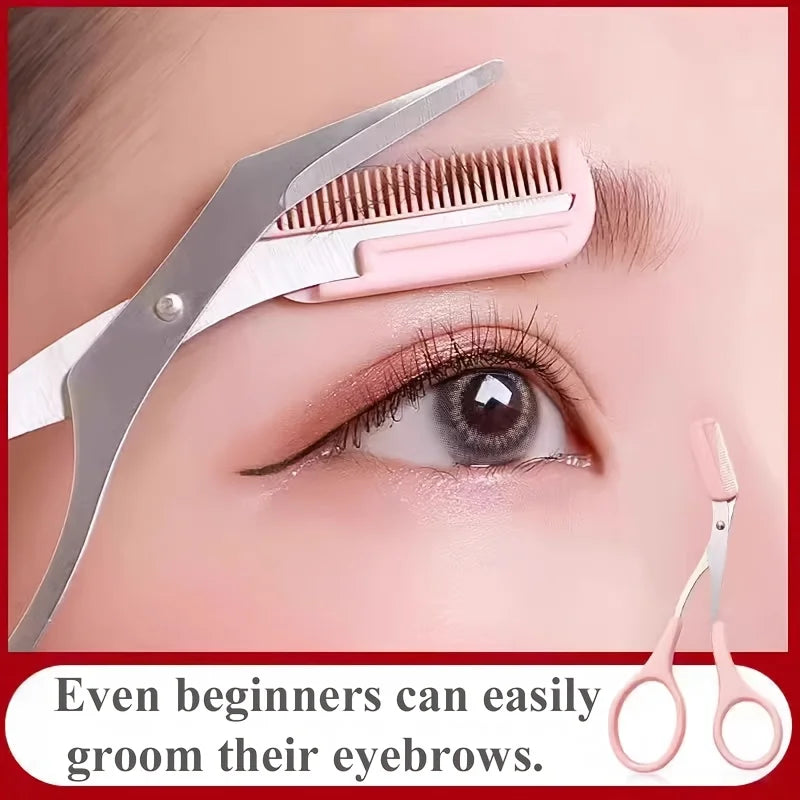 Precision Eyebrow Scissors with Pink Handle - Stainless Steel Grooming Tool