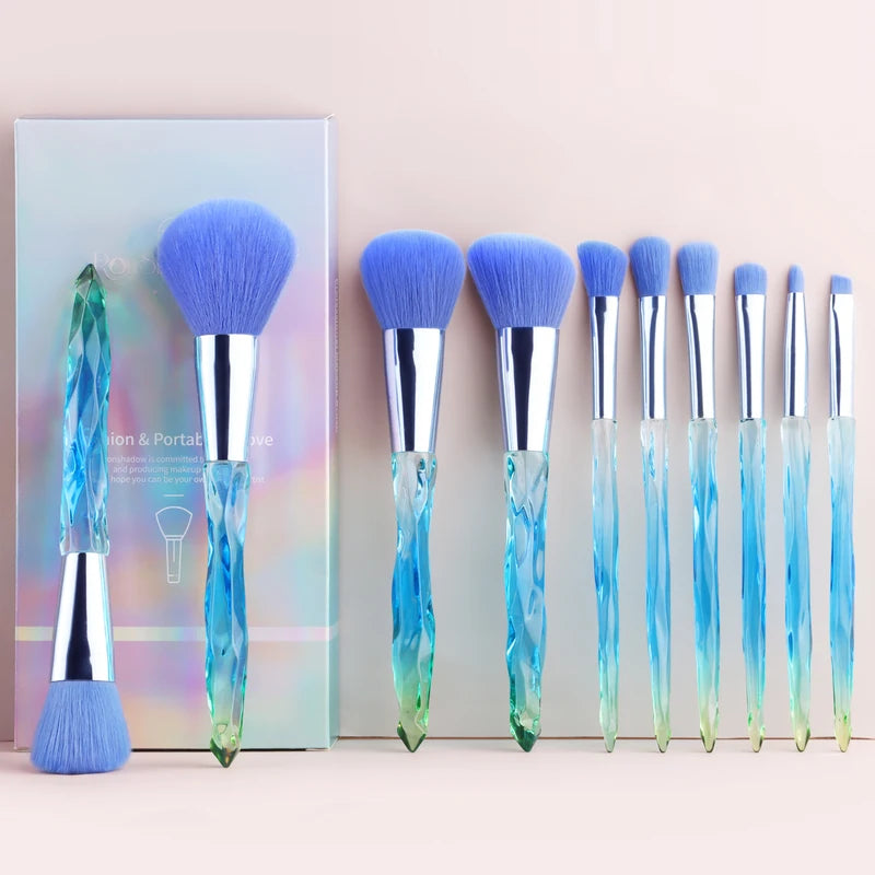 10-Piece Makeup Brush Set with Crystal Handles and Case - Includes Powder and Foundation Brushes