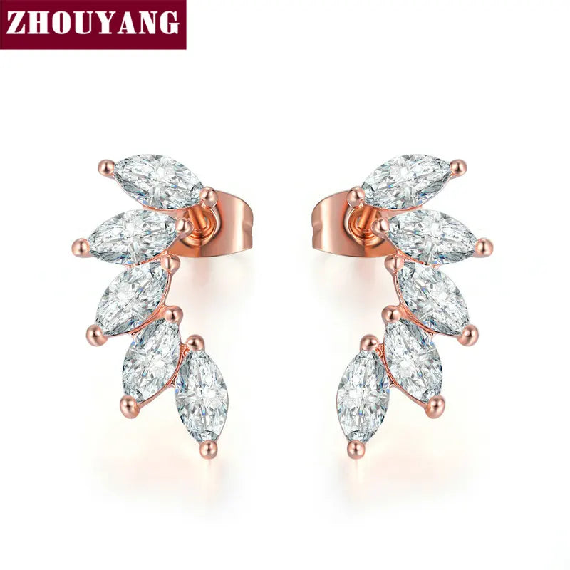 Stud Earrings for Women with Cubic Zirconia Angel Wings in Rose Gold & Silver