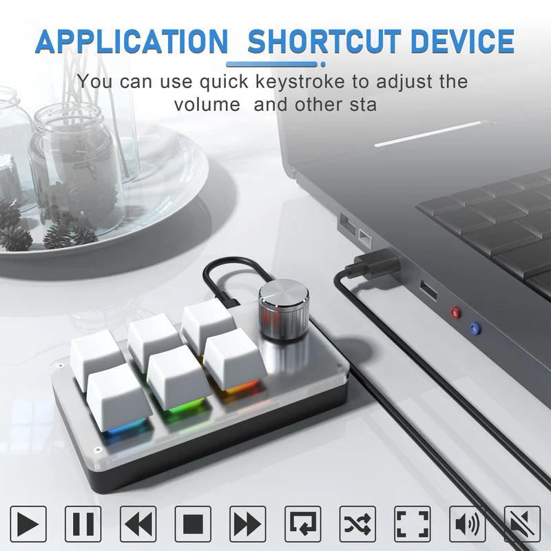 Mini RGB Mechanical Keyboard with 6 Keys & Rotary Knob for Photoshop & Gaming