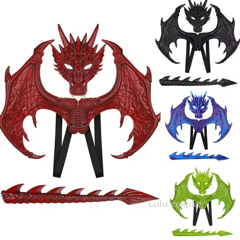 Children's Dragon Costume Set with Wings, Tail & Mask for Role Play Halloween Cosplay