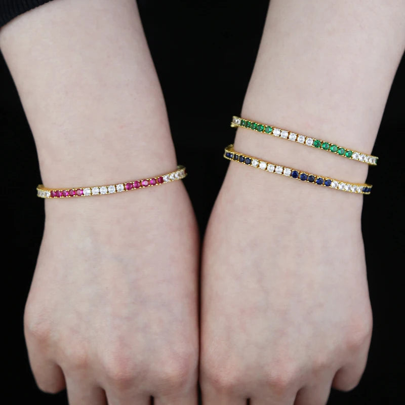 Colorful Tennis Bracelet for Women 5A Cubic Zirconia Gold Plated Jewelry