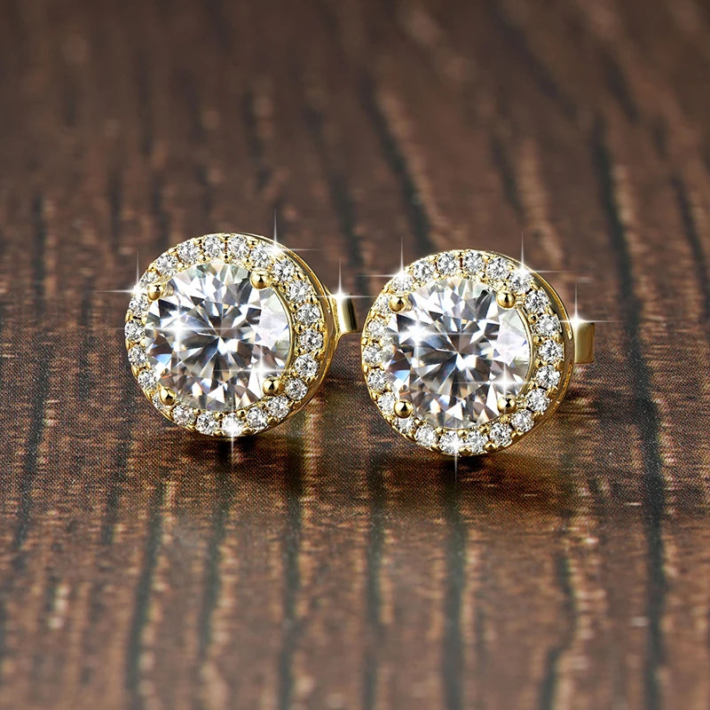 Moissanite Halo Stud Earrings 14K Gold Filled Round Gemstone Jewelry for Women