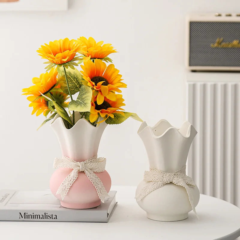 Chinese Style Ceramic Gradient Wide Mouth Vase for Home Decor, Flower Ware, 1Pc