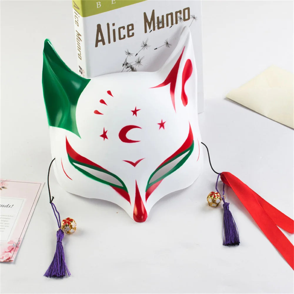 Anime Fox Mask Hand-Painted Mask with Tassels for Halloween Cosplay Party Halloween Masquerade Festival Gift