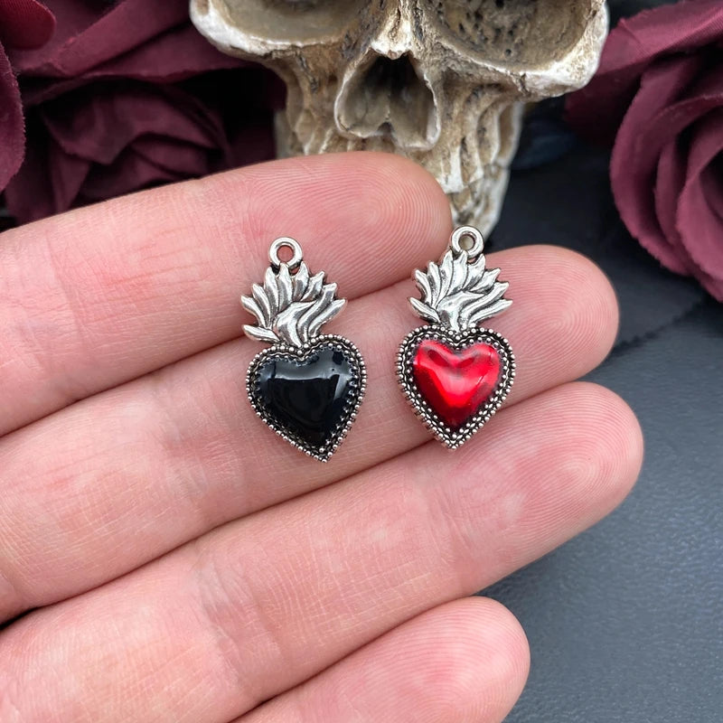 8pcs Sacred Heart Charm Set Enamel Pendant Jewelry Making Fit DIY Crafts