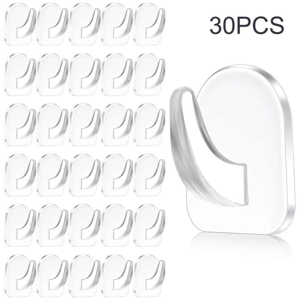 Acrylic Adhesive Transparent Hooks Set - Strong Plastic Bathroom Non-Punching Wall Hooks