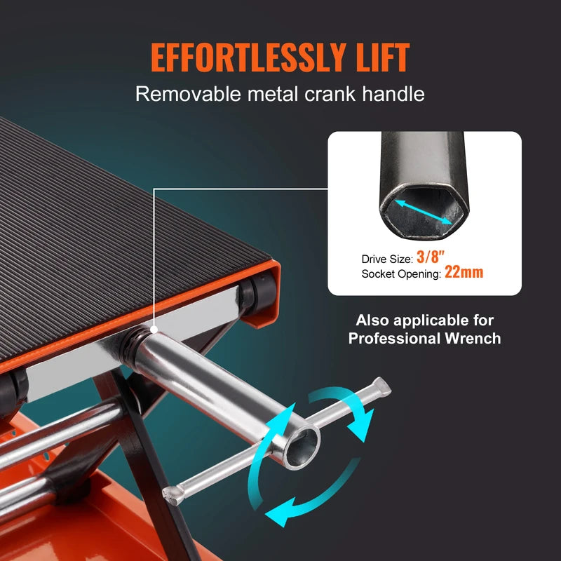 Motorcycle Lift Jack with Wide Deck & Safety Pin, 1100 lbs Capacity