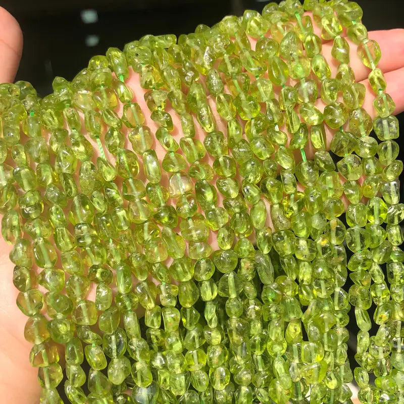 Natural Green Peridot Beads 6-8mm Irregular Stones for Jewelry Making 15 Inch