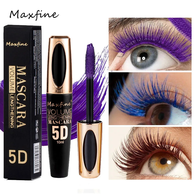 5D Silk Waterproof Mascara for Long, Bold Eye Makeup - Black, Blue, White, Chocolate & More