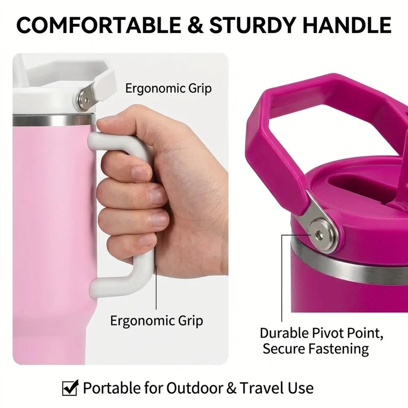 Leak-Proof 14oz & 40oz Tumbler Replacement Lid with Handle & Flip Straw