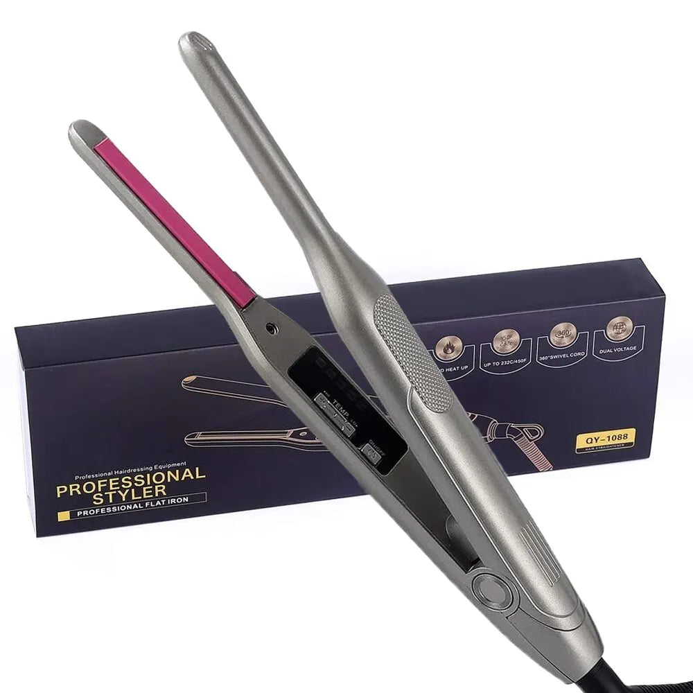 Mini Hair Straightener and Curler for Short Hair - Titanium Plate, Dual Voltage, Travel Flat Iron