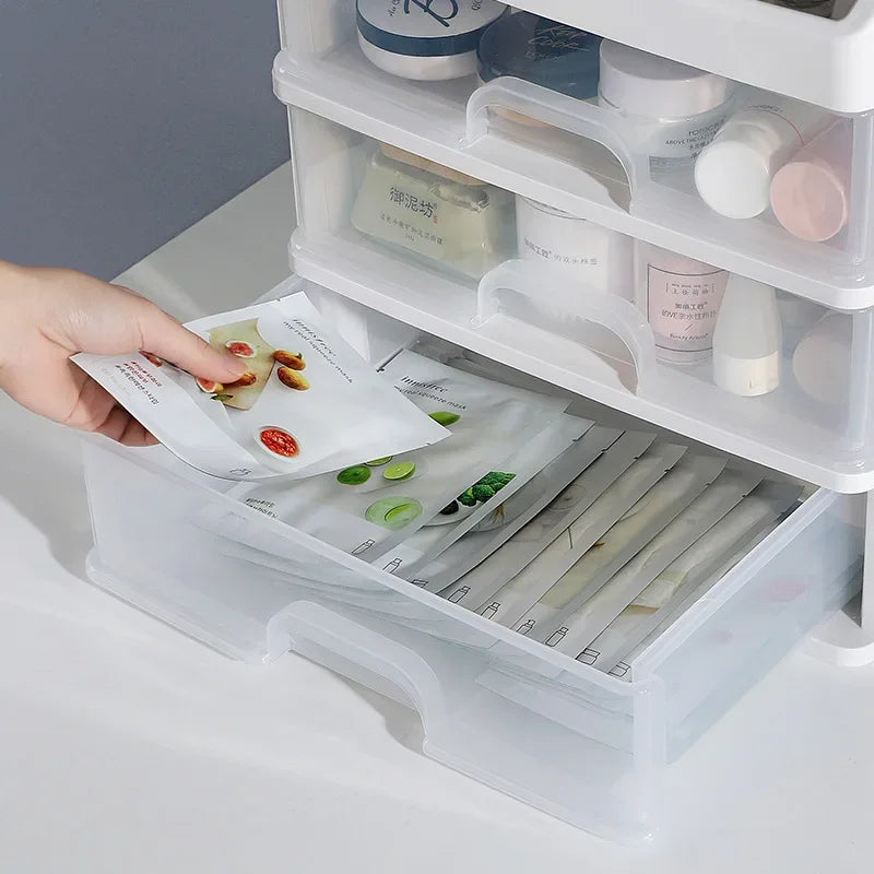 Makeup Organizer Box with Drawers - Transparent Plastic Cosmetic Storage