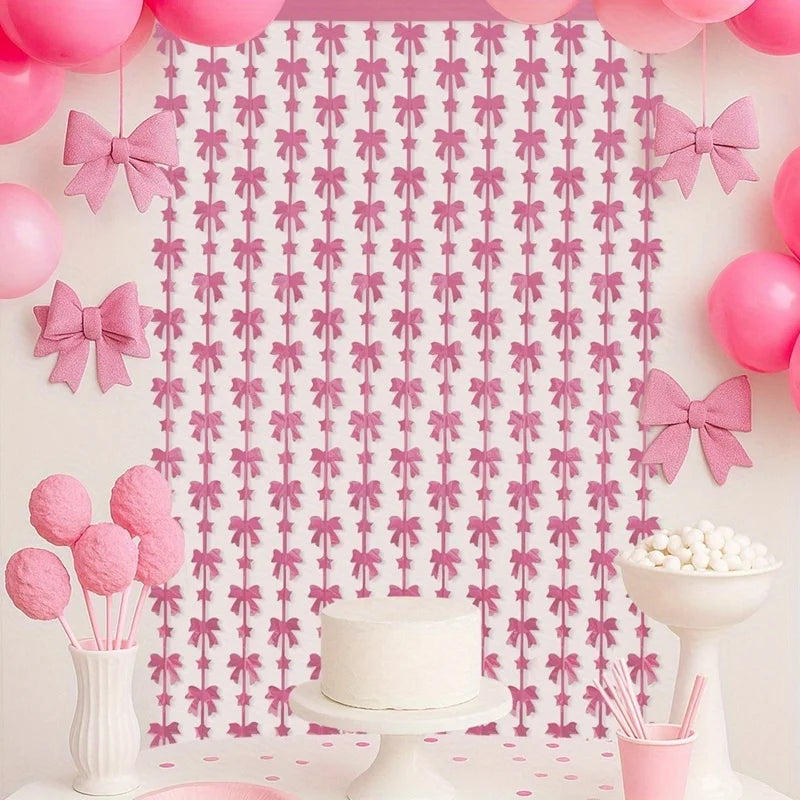 Pink Bow Theme Rain Curtain for Birthday Party Wall Decoration - DIY Rain Effect
