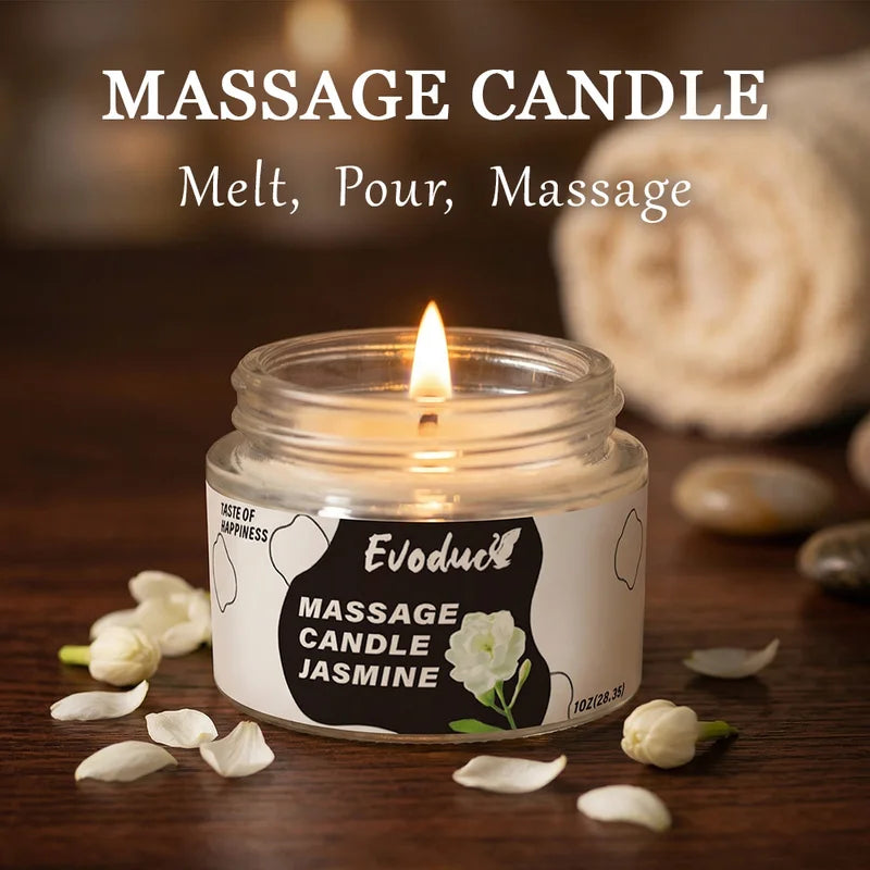 Massage Oil Candle Jasmine with Soy Wax for Relaxation and Skin Care - Couples Gift