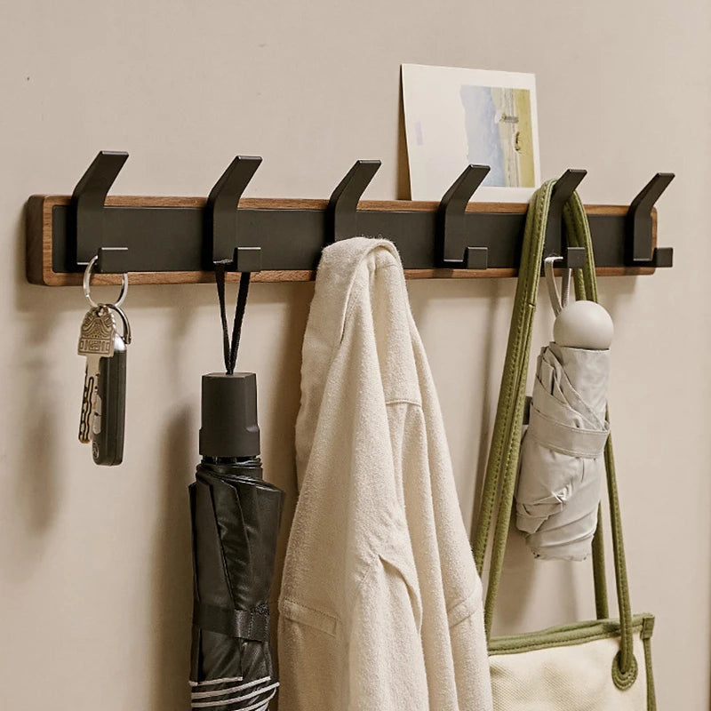 Black Wood Wall Hook Coat Rack for Bathroom Kitchen Bedroom Hallway