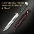 Fixed Blade Kitchen Knife with Leather Sheath - Stainless Steel, Multi-Color