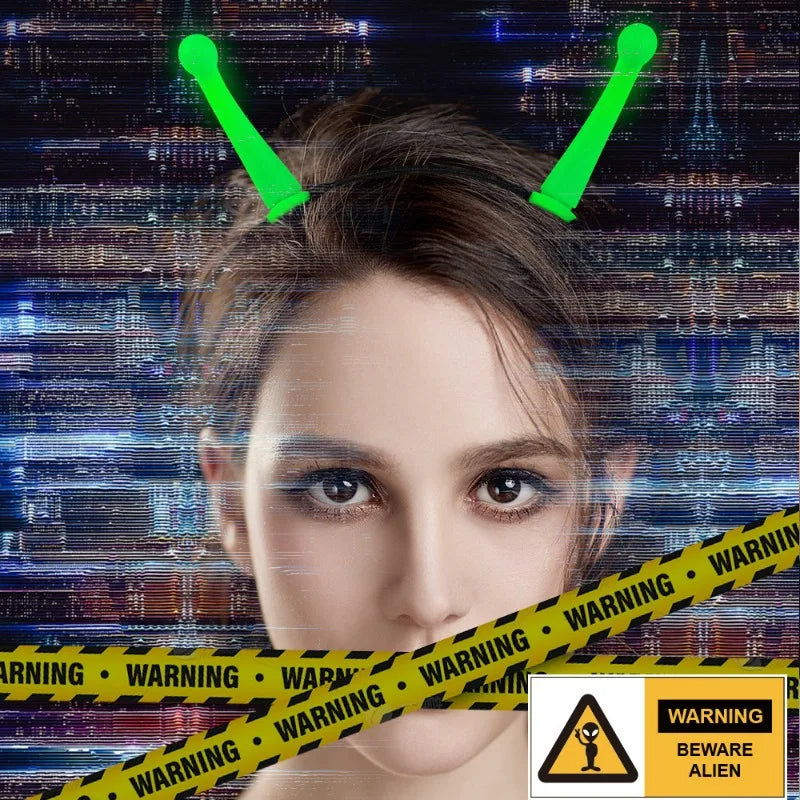 Halloween Alien Antenna Headband with LED Glow for Cosplay & Parties