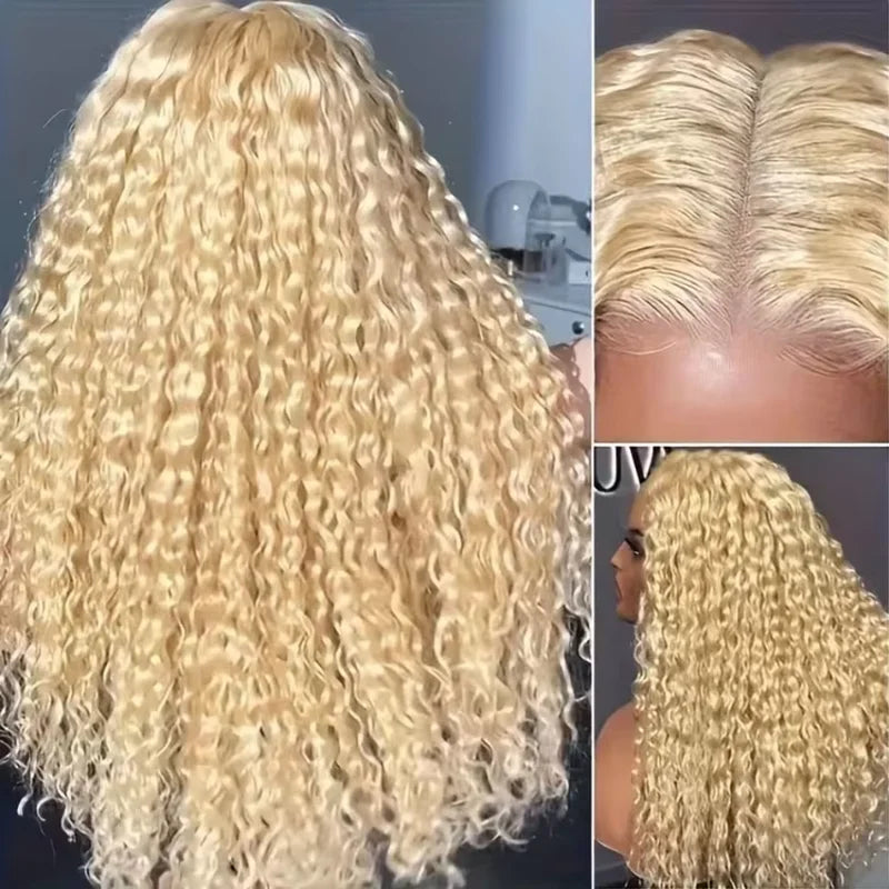Deep Wave Lace Front Wigs 13x6 HD Lace Frontal Curly Human Hair Honey Blonde