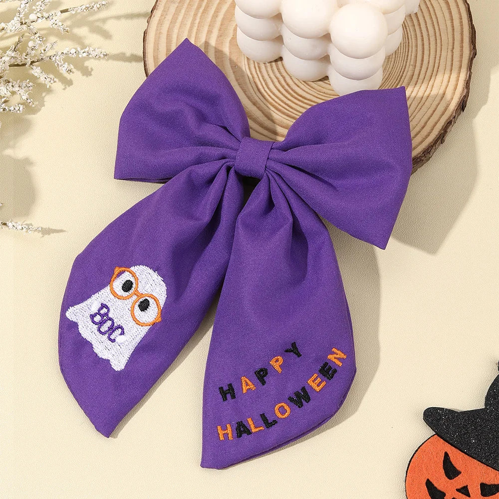Halloween Gothic Hair Clips Set - Ghost Bat Pumpkin Embroidery for Girls & Children
